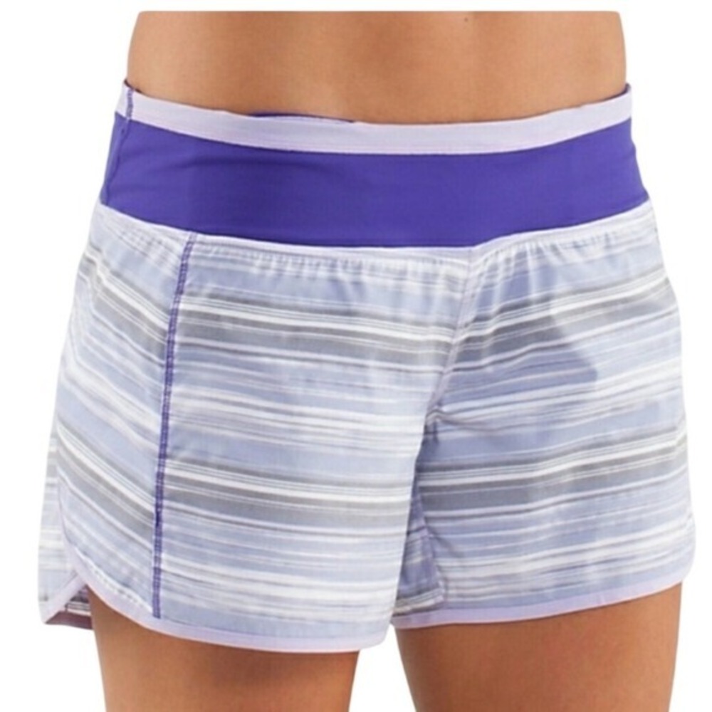 Lululemon Speed Up Shorts Purple White Striped Running Athletic Size 8
